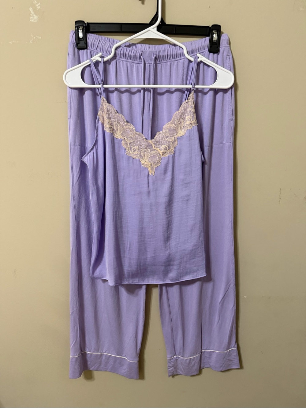 Soma Lavender Cami & Pajama Pant Set with Cream Lace medium large cozy euc